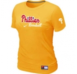 Women MLB Philadelphia Phillies Nike Yellow Short Sleeve Practice T-Shirt