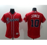 Men Atlanta Braves #10 Chipper Jones Majestic Red Flexbase Authentic Collection Player Jersey