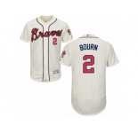 Men's Majestic Atlanta Braves #2 Michael Bourn Cream Flexbase Authentic Collection MLB Jersey