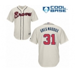 Men's Majestic Atlanta Braves #31 Greg Maddux Authentic Cream Alternate Cool Base MLB Jersey