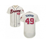 Men's Majestic Atlanta Braves #49 Julio Teheran Cream Flexbase Authentic Collection MLB Jersey