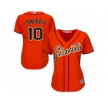 Women San Francisco Giants #10 Evan Longoria Orange Alternate Stitched Baseball Jersey