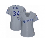 Women Majestic Kansas City Royals #34 Trevor Cahill Replica Grey Road Cool Base MLB Jersey