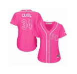 Women Majestic Kansas City Royals #34 Trevor Cahill Replica Pink Fashion Cool Base MLB Jersey