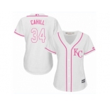 Women Majestic Kansas City Royals #34 Trevor Cahill Replica White Fashion Cool Base MLB Jersey