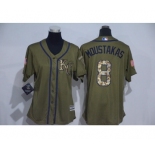 Women Majestic Kansas City Royals #8 Mike Moustakas Authentic Green Salute to Service MLB Jersey