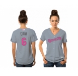Women's Kansas City Royals #6 Lorenzo Cain Gray Road 2016 Mother's Day Cool Base Jersey
