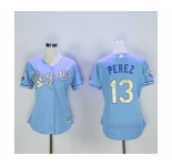 Women's Kansas City Royals Majestic #13 Salvador Perez Light Blue 2015 World Series Champions Gold Program Cool Base Jersey