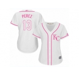 Women's Majestic Kansas City Royals #13 Salvador Perez Authentic White Fashion Cool Base MLB Jersey