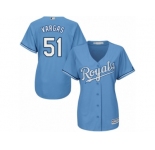 Women's Majestic Kansas City Royals #51 Jason Vargas Replica Light Blue Alternate 1 Cool Base MLB Jersey