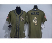 Women Majestic St. Louis Cardinals #4 Yadier Molina Authentic Green Salute to Service MLB Jersey