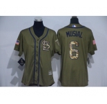 Women Majestic St. Louis Cardinals #6 Stan Musial Authentic Green Salute to Service MLB Jersey