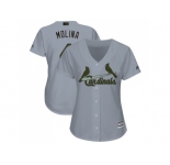 Women St. Louis Cardinals #4 Yadier Molina Grey 2018 Memorial Day Cool Base Stitched MLB Jersey