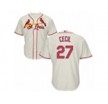 Youth Majestic St. Louis Cardinals #27 Brett Cecil Replica Cream Alternate Cool Base MLB Jersey