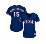 Women's Majestic Texas Rangers #15 Will Middlebrooks Authentic Royal Blue Alternate 2 Cool Base MLB Jersey