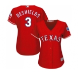Women's Majestic Texas Rangers #3 Delino DeShields Authentic Red Alternate Cool Base MLB Jersey