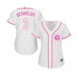 Women's Majestic Texas Rangers #3 Delino DeShields Authentic White Fashion Cool Base MLB Jersey