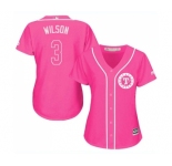 Women's Majestic Texas Rangers #3 Russell Wilson Authentic Pink Fashion Cool Base MLB Jersey