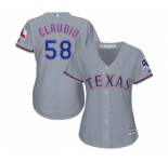 Women's Majestic Texas Rangers #58 Alex Claudio Replica Grey Road Cool Base MLB Jersey