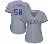 Women's Majestic Texas Rangers #58 Alex Claudio Replica Grey Road Cool Base MLB Jersey
