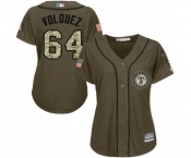 Women's Majestic Texas Rangers #64 Edinson Volquez Authentic Green Salute to Service MLB Jersey