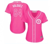 Women's Majestic Texas Rangers #64 Edinson Volquez Authentic Pink Fashion Cool Base MLB Jersey