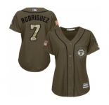 Women's Majestic Texas Rangers #7 Ivan Rodriguez Authentic Green Salute to Service MLB Jersey