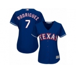 Women's Majestic Texas Rangers #7 Ivan Rodriguez Authentic Royal Blue Alternate 2 Cool Base MLB Jersey