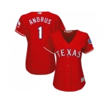 Women's Texas Rangers #1 Elvis Andrus Red Alternate Stitched MLB Jersey