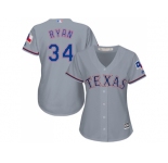 Women's Texas Rangers #34 Nolan Ryan Grey Road Stitched MLB Jersey