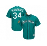 Youth Majestic Seattle Mariners #34 Felix Hernandez Authentic Aqua 2017 Spring Training Cool Base MLB Jersey