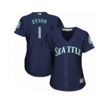 Women Majestic Seattle Mariners #1 Jarrod Dyson Replica Navy Blue Alternate 2 Cool Base MLB Jersey