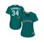 Women's Majestic Seattle Mariners #34 Felix Hernandez Authentic Aqua 2017 Spring Training Cool Base MLB Jersey