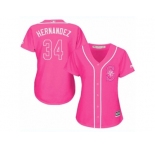 Women's Majestic Seattle Mariners #34 Felix Hernandez Replica Pink Fashion Cool Base MLB Jersey