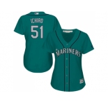 Women's Seattle Mariners #51 Ichiro Suzuki Green Alternate Stitched MLB Jersey