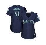 Women's Seattle Mariners #51 Ichiro Suzuki Navy Blue Alternate Stitched MLB Jersey