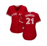Women Majestic Toronto Blue Jays #21 Michael Saunders Replica Scarlet Alternate MLB Jersey