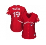 Women's Majestic Toronto Blue Jays #19 Paul Molitor Authentic Red Canada Day MLB Jersey