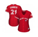 Women's Majestic Toronto Blue Jays #21 Michael Saunders Authentic Red Canada Day MLB Jersey