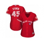 Women's Majestic Toronto Blue Jays #45 Drew Storen Authentic Red Canada Day MLB Jersey