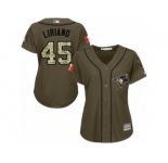 Women's Majestic Toronto Blue Jays #45 Francisco Liriano Replica Green Salute to Service MLB Jersey