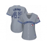 Women's Majestic Toronto Blue Jays #45 Francisco Liriano Replica Grey Road MLB Jersey