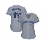Women's Toronto Blue Jays #19 Jose Bautista Grey Road Stitched MLB Jersey