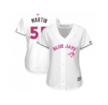 Women's Toronto Blue Jays #55 Russell Martin White Mother's Day Cool Base Stitched MLB Jersey
