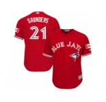 Youth Majestic Toronto Blue Jays #21 Michael Saunders Authentic Red Canada Day MLB Jersey