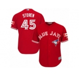 Youth Majestic Toronto Blue Jays #45 Drew Storen Authentic Red Canada Day MLB Jersey