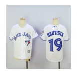 Youth Toronto Blue Jays #19 Jose Bautista Majestic White 40th Anniversary Patch Cool Base Jersey