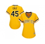 Women's Pittsburgh Pirates #45 Gerrit Cole Gold Alternate Stitched MLB Jersey