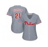 Women Majestic Philadelphia Phillies #21 Clay Buchholz Replica Grey Road Cool Base MLB Jersey