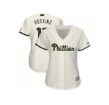 Women Philadelphia Phillies #17 Rhys Hoskins Cream 2018 Memorial Day Cool Base Stitched MLB Jersey